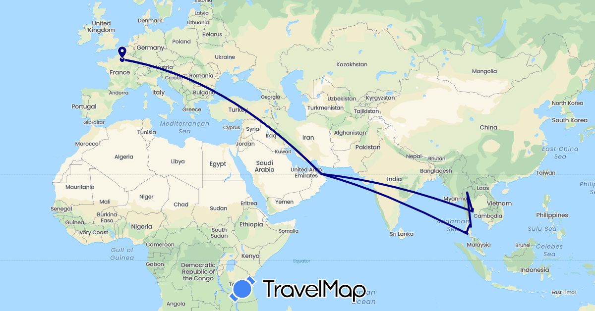 TravelMap itinerary: driving in France, Oman, Thailand (Asia, Europe)